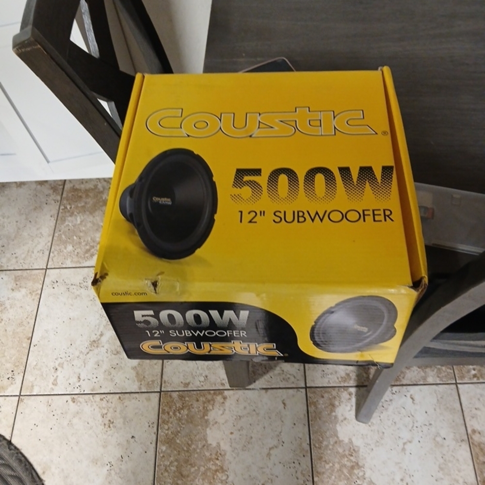 Coustic 500W 12-Inch Subwoofer in Yellow Box